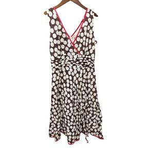 Robe Di Kappa Brown & White Polka Dot Cotton Dress w/ Red Trim -‎ Women's